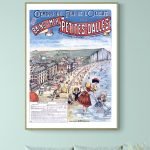 Affiche vintage de la plage de Bains de Mer, avec enfants jouant au bord de l'eau. Illustration colo.