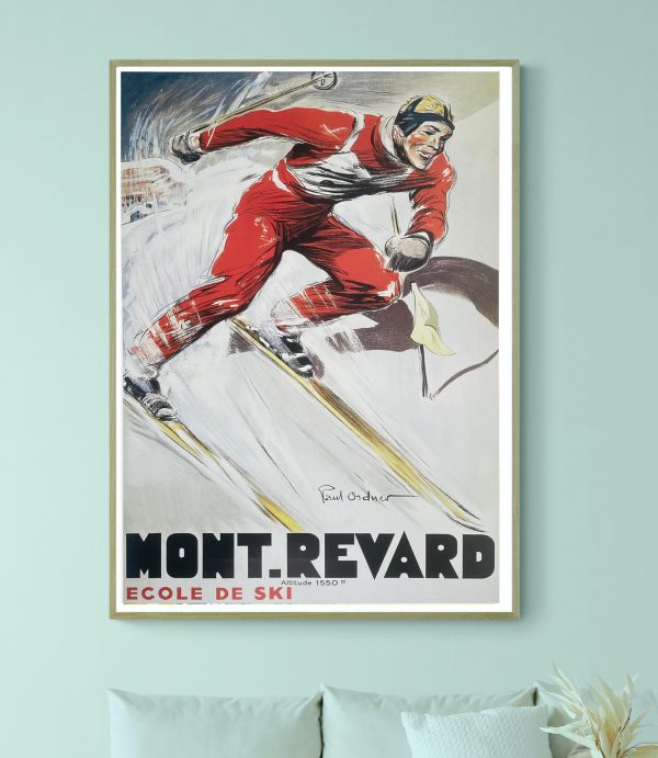 Affiche vintage de ski Mont Revard, style rétro, décoration montagne, sport d'hiver, collection d'af.