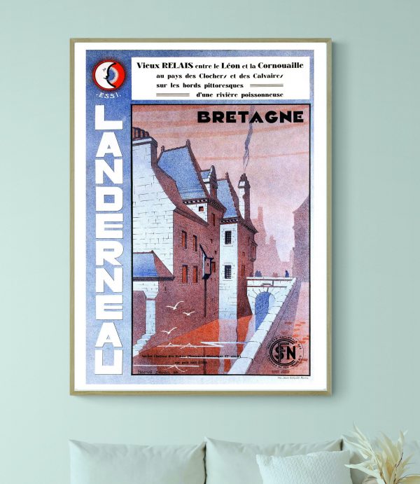 Affiche vintage représentant la région de Bretagne avec un style artistique rétro.