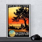 Affiche vintage Brest, côte des Légendes, paysage maritime coloré.