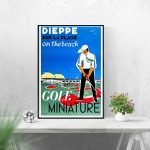 Affiche vintage de Brest, la côte des Légendes, représentant une scène de golf miniature sur la plag.