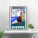 Balade en golf et plage vintage, affiche rétro de Dieppe.
