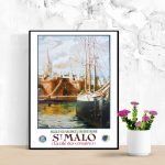 Affiche vintage de Brest avec un navire et la cathédrale, évoquant la côte des Légendes en Bretagne.