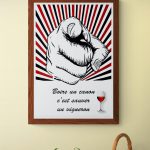 Affiche vintage avec poing fermé et verre de vin, message pour soutenir les vignerons.