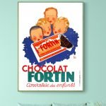 Affiche vintage de chocolat Fortin avec enfants, style rétro, décoration murale.
