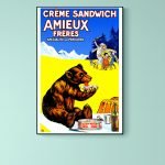 Affiche vintage de crème sandwich Amieux Frères, style rétro.