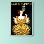 Cachou Lajaunie vintage affiche publicitaire colorée.