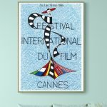 Affiche vintage du Festival International du Film de Cannes 1965 avec une illustration artistique.