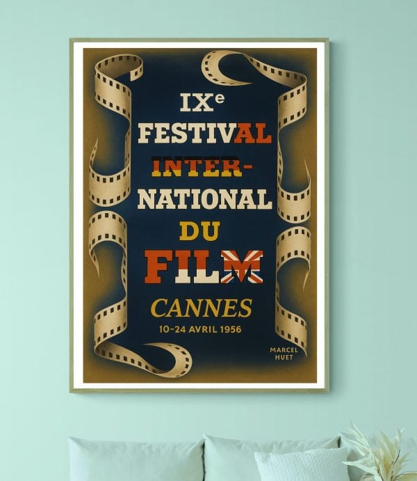 Affiche vintage du Festival de Cannes 1965, mettant en valeur le cinéma international.