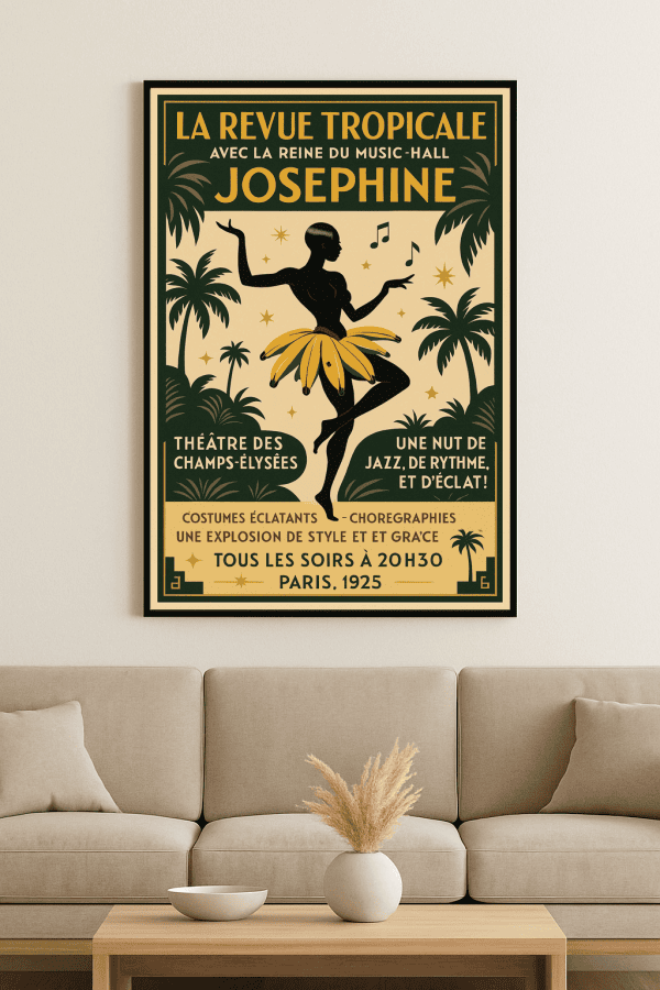 Affiche vintage de Joséphine Baker pour la revue tropicale de 1925.