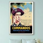 Affiche vintage de commandos parachutistes coloniaux, style rétro, pour décoration militaire.
