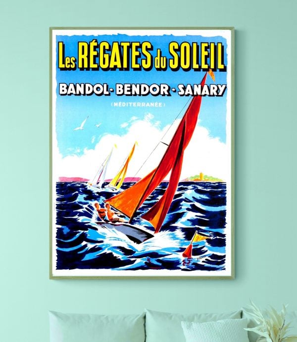 Affiche vintage de régates à Bandol, Bendor, Sanary, Méditerranée.