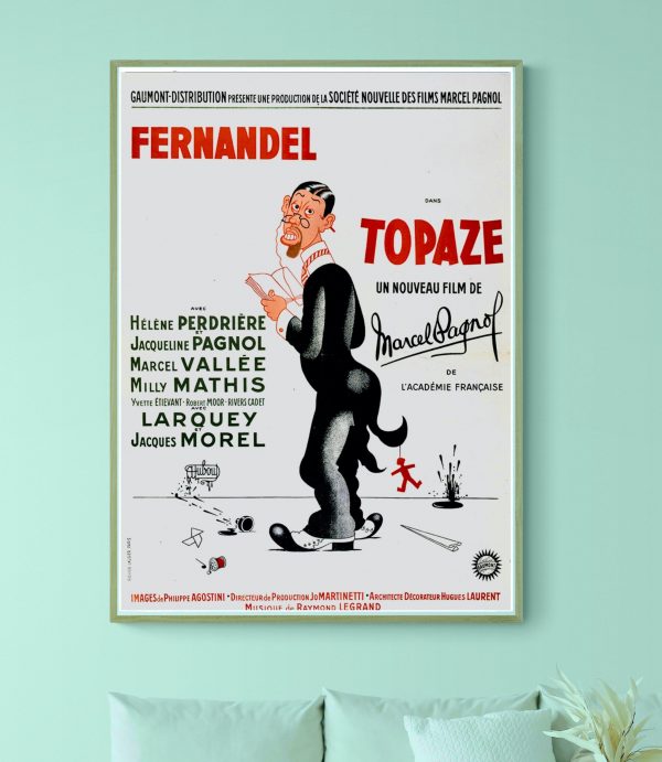 Affiche vintage du film Le Schpountz de Marcel Pagnol, avec illustration de Fernandel et Topaze.