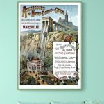 Affiche vintage d'ascenseurs historiques de Notre-Dame à Marseille, hauteur 84 mètres, illustrant le.