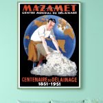 Affiche vintage Mazamet, centenaire du délaitage, célébrant 100 ans d'industrie du délaitage en 1951.