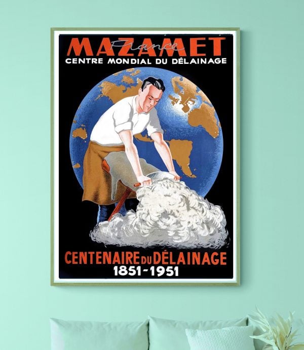 Affiche vintage Mazamet, centenaire du délaitage, célébrant 100 ans d'industrie du délaitage en 1951.
