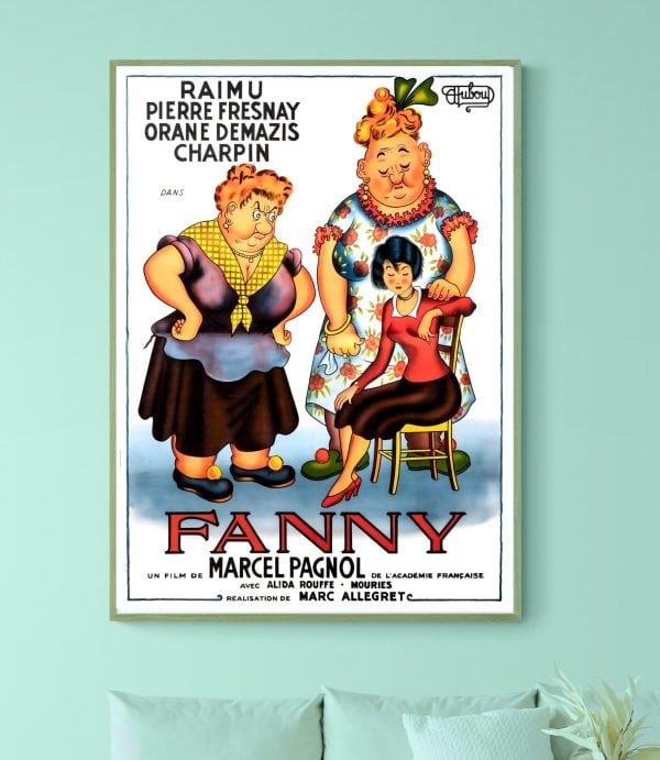 Affiche vintage du film "Fanny" de Marcel Pagnol avec personnages colorés et style rétro.