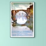 Affiche vintage de Mazamet, illustrant le pont et la rivière, idéale pour décoration rétro.