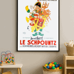Affiche Le Schpountz vintage, film de Marcel Pagnol, décor coloré et nostalgique.