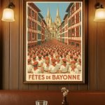 Affiche vintage de la Regua Douro, Portugal, avec vue sur la ville et ses célèbres églises.