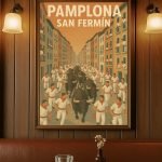 Affiche vintage de la région de Regua dans le Douro, Portugal, avec une scène de fête traditionnelle.