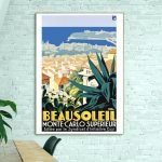 Balade vintage Mazamet, affiche rétro de la ville avec vue sur la mer et le port.