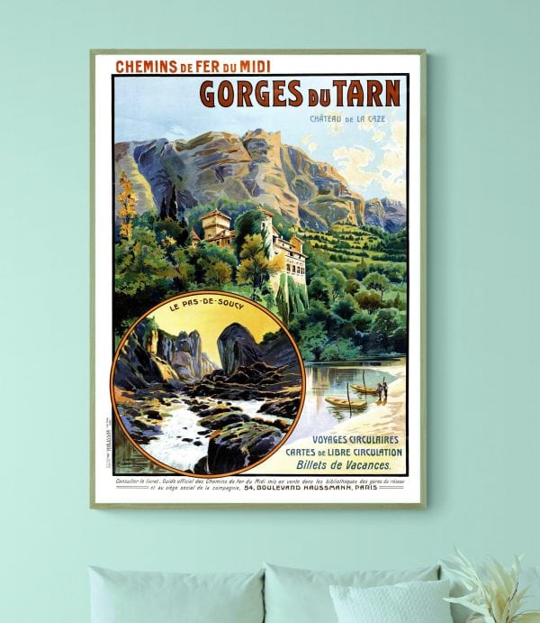 Affiche vintage représentant les Gorges du Tarn, célèbre site naturel dans le sud de la France.