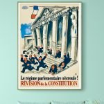 Affiche vintage dénonçant la chute du régime parlementaire français.