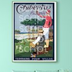 Affiche vintage Chiberta Biarritz, illustrant un paysage côtier avec deux personnes jouant au golf s.