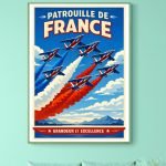 Affiche vintage de la Patrouille de France avec avions en formation.