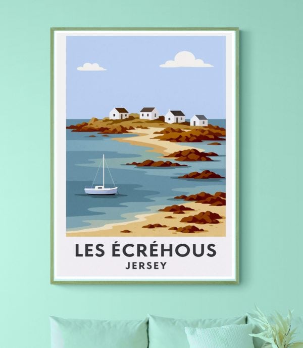 Affiche vintage de San Sebastian, Pays Basque, avec maisons colorées et plage.