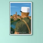 Affiche vintage de San Sebastian avec vue sur la ville et le fleuve.