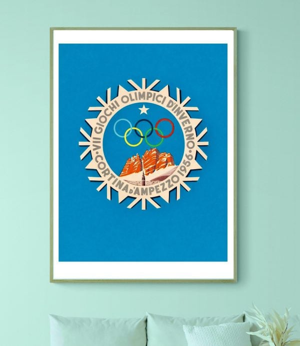 Affiche vintage des Jeux Olympiques d'hiver à Cortina Dolomiti.