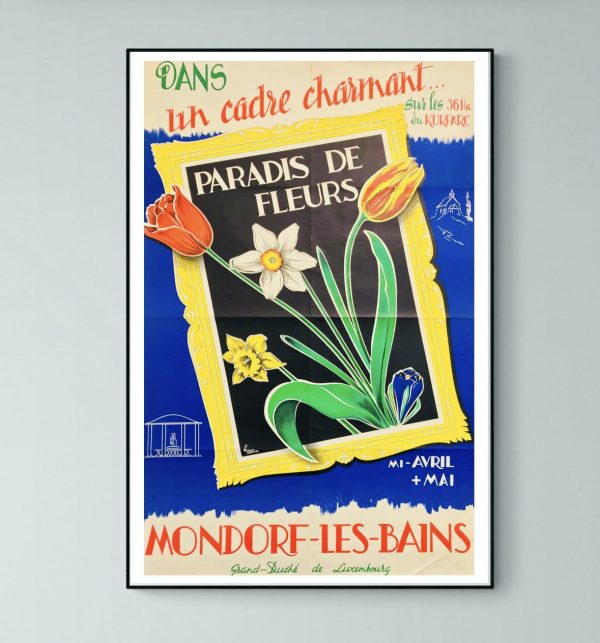 Affiche vintage Mexico avec fleurs colorées dans un cadre charmant, évoquant la beauté et la culture.
