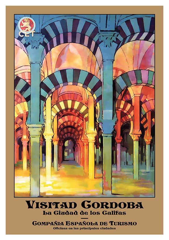 Balconies and arches in Córdoba, Spain, vibrant watercolor style.