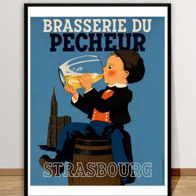 Affiche vintage Brasserie du Pêcheur – Strasbourg