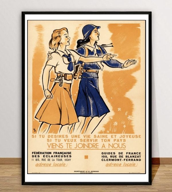 Affiche vintage de recrutement des Éclaireuses et Guides de France.