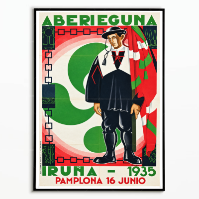 Affiche vintage Aberri Eguna Iruña 1935 avec costume traditionnel basque
