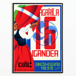 Affiche vintage Aberri Eguna Iruña 1935 avec personnage en costume basque