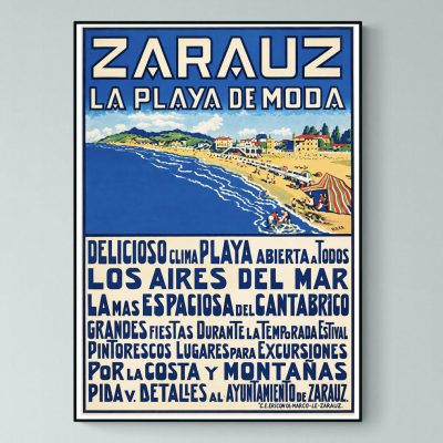 Affiche vintage Zarauz La Playa de Moda représentant la plage de Zarautz